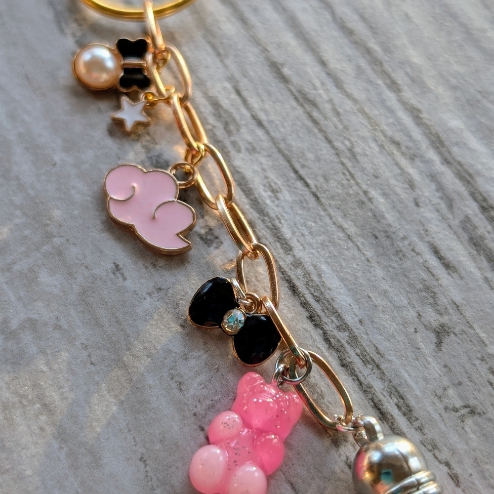 Charming Gold and Pink Keychain with Cute Charms - Picture 3 of 4